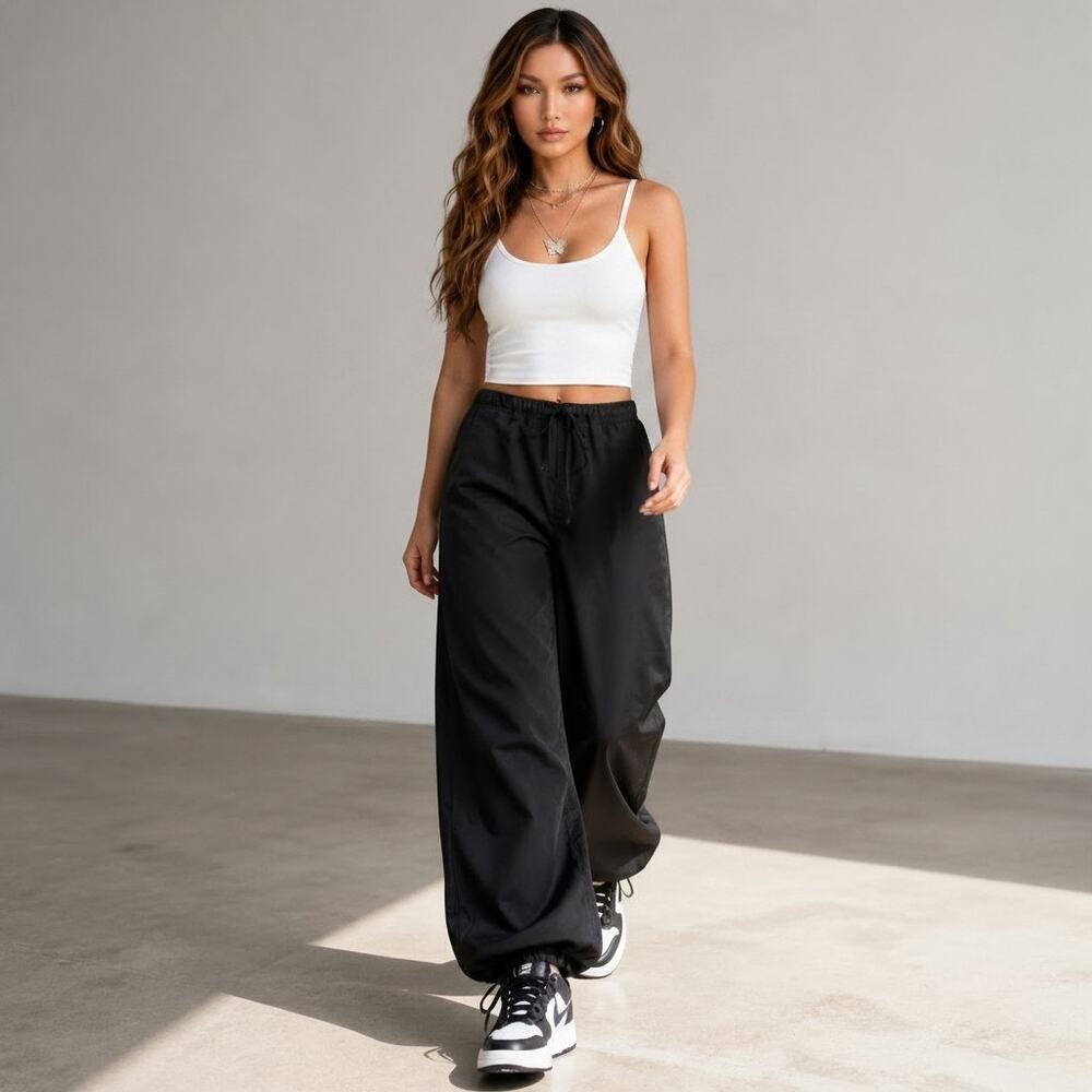 ASOS New Parachute Cargo Trouser Pants Washed Black 2 Baggy Rave Streetwear Y2k